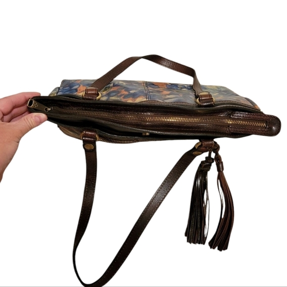 Patricia Nash Blue Clay Poppy Leather Tote Tassle Zipper Floral Western Boho Bag - Picture 5 of 12